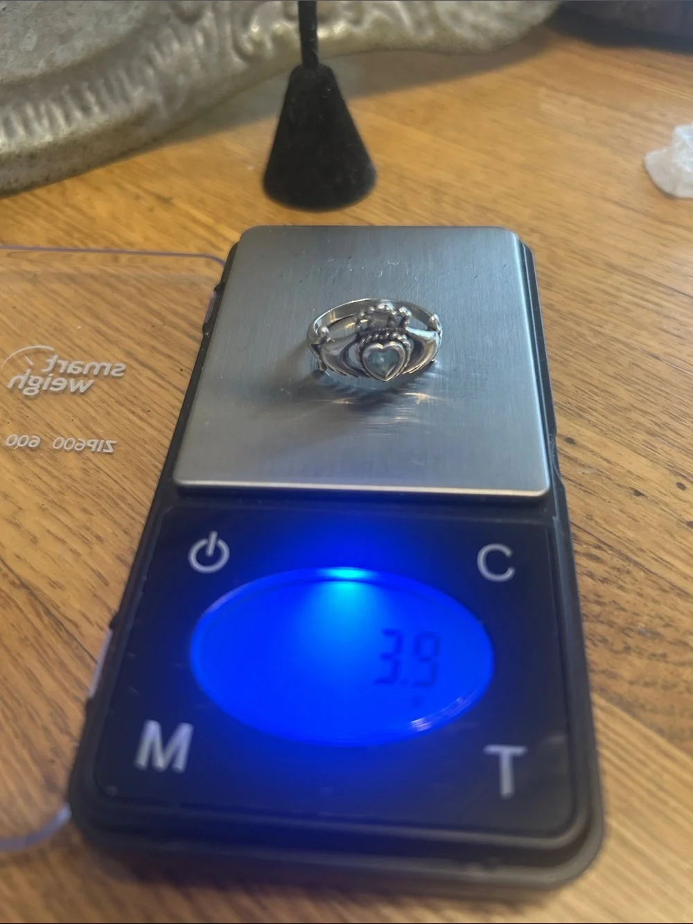 Sterling Silver Heart Crown Ring with Light Blue Aquamarine Stone